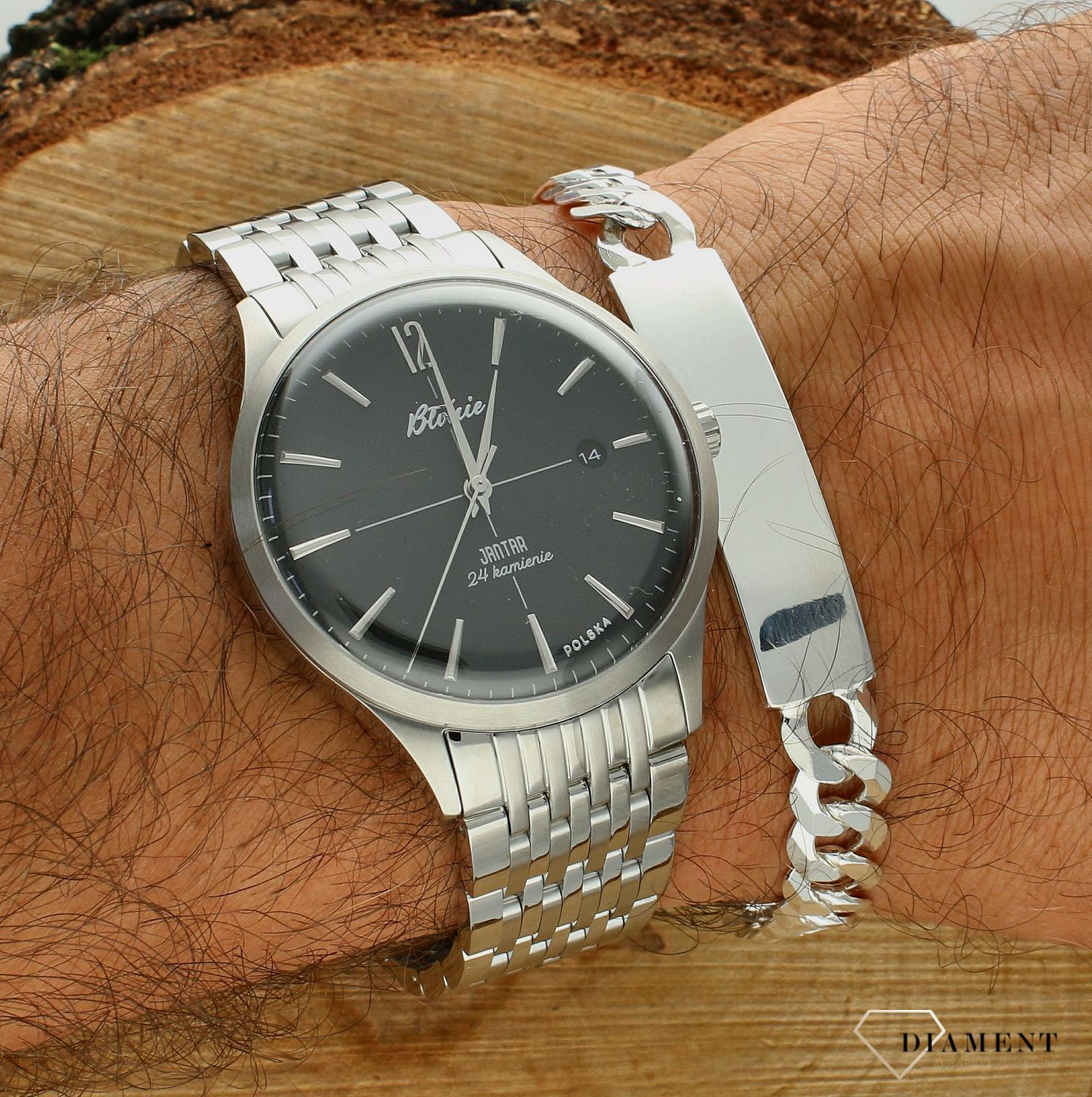 Polski zegarek automatyczny męski Błonie Jantar Noc⌚ Grawer na zegarku gratis 🔝 Męski zegarek na bransolecie klasyk🎁Prezent na Walentynki ❤️Prezent na Święta🤗 Największy wybór polskich zegarków w sklepie zegarki-diament.p.jpg